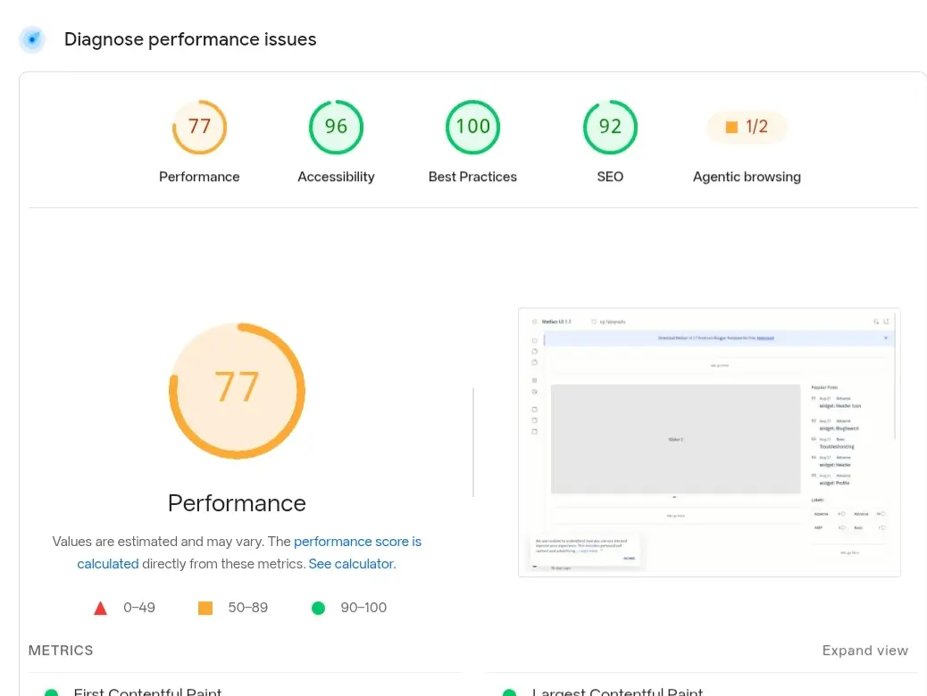 Median UI Blogger Template Desktop PageSpeed Insights Audit Result