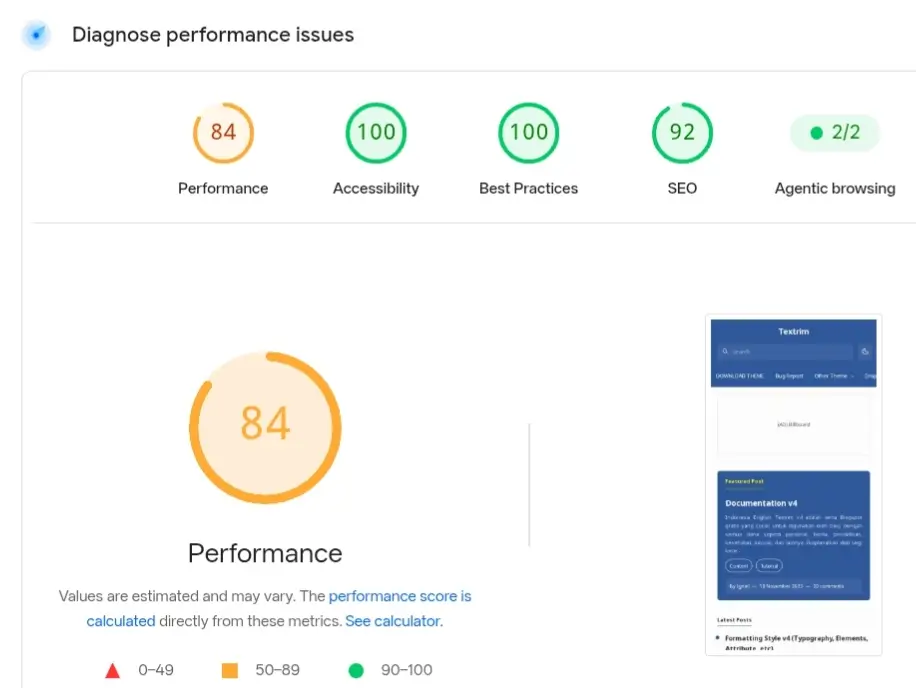 Textrim Blogger Template Mobile PageSpeed Insights Audit Result